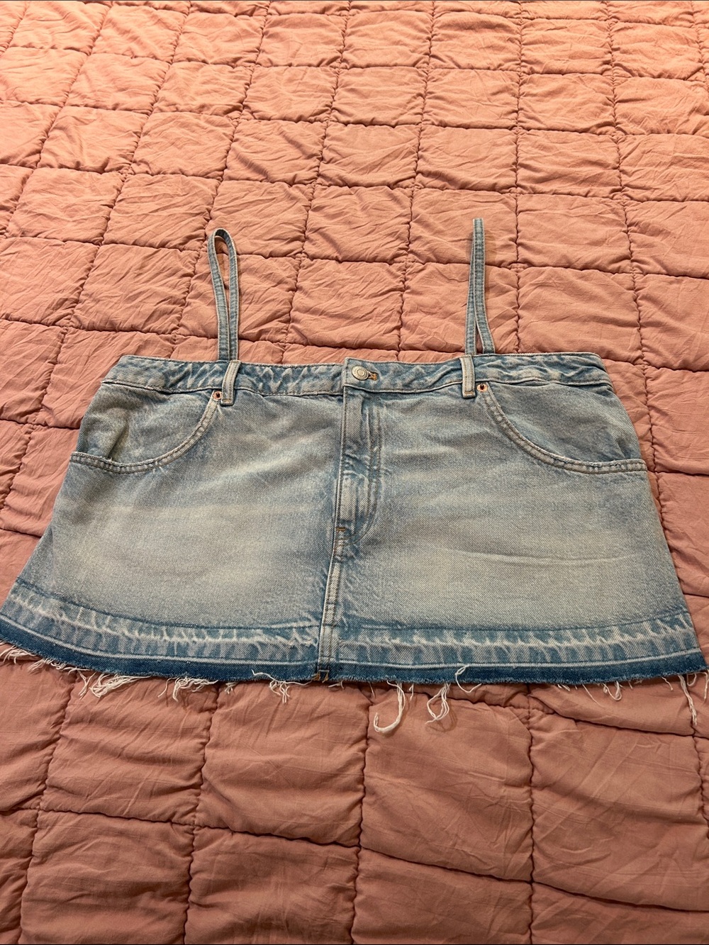 Zara Light Blue Denim Mini Skirt with Straps